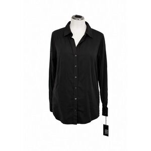 Michael Lauren Women's L Hamilton Long Sleeve Button Up High Low Hem Shirt Black